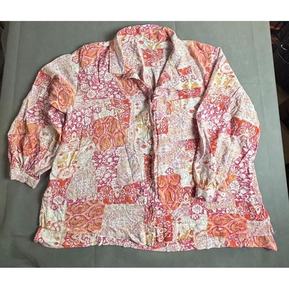 Christian Siriano Shirt Women's Small Red Floral Long Sleeve Front Button-Up